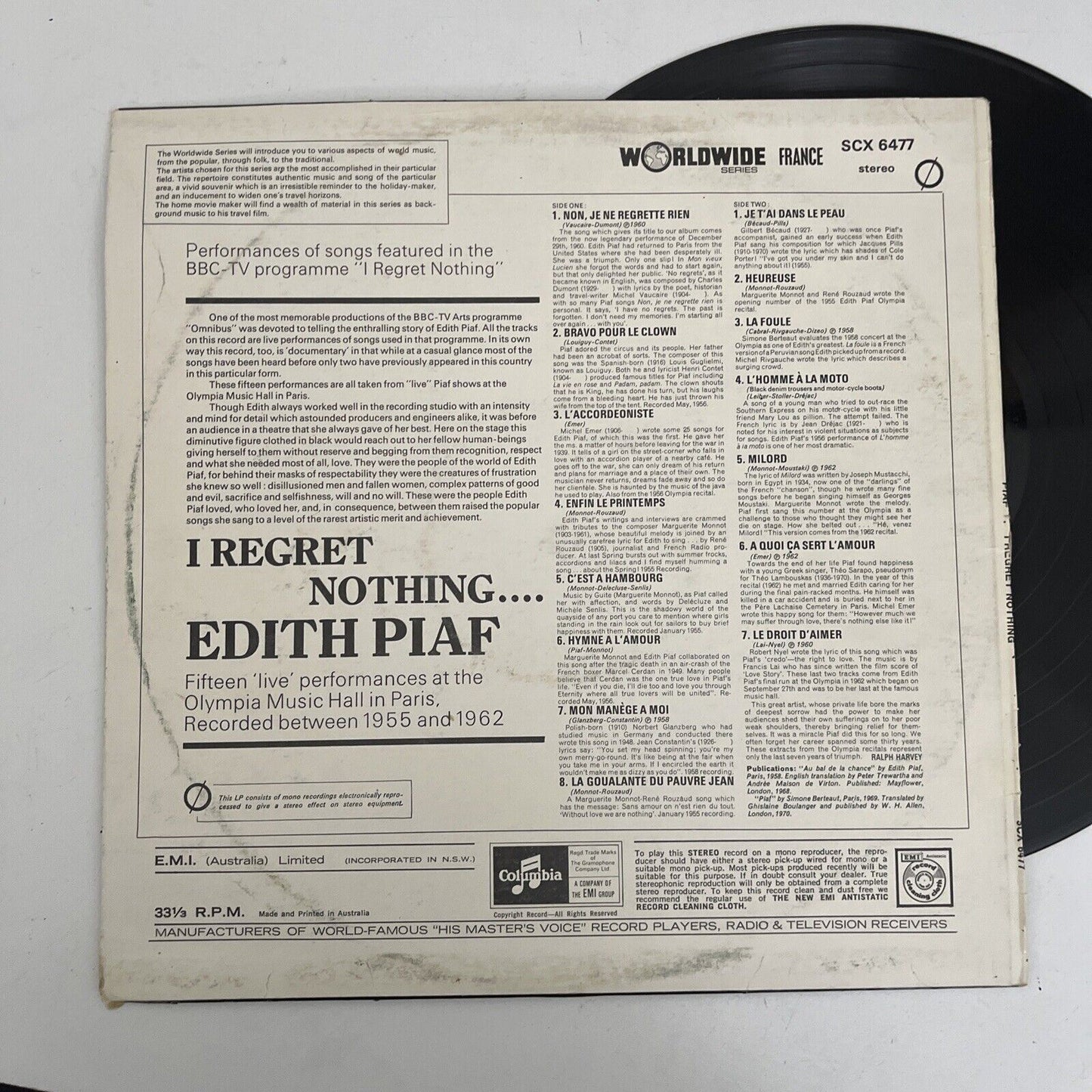 Edith Piaf - I Regret Nothing (Vinyl, 1962)