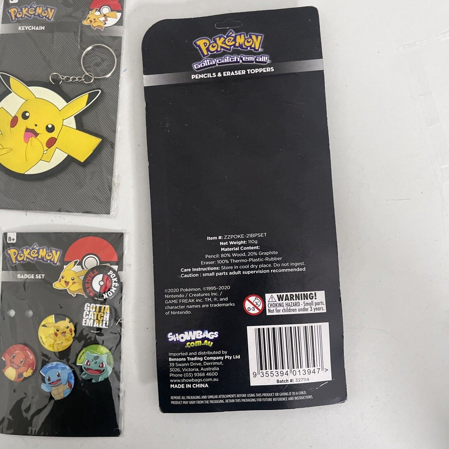 Pokémon: Pencils & Eraser Toppers, Keychain, Badge Set
