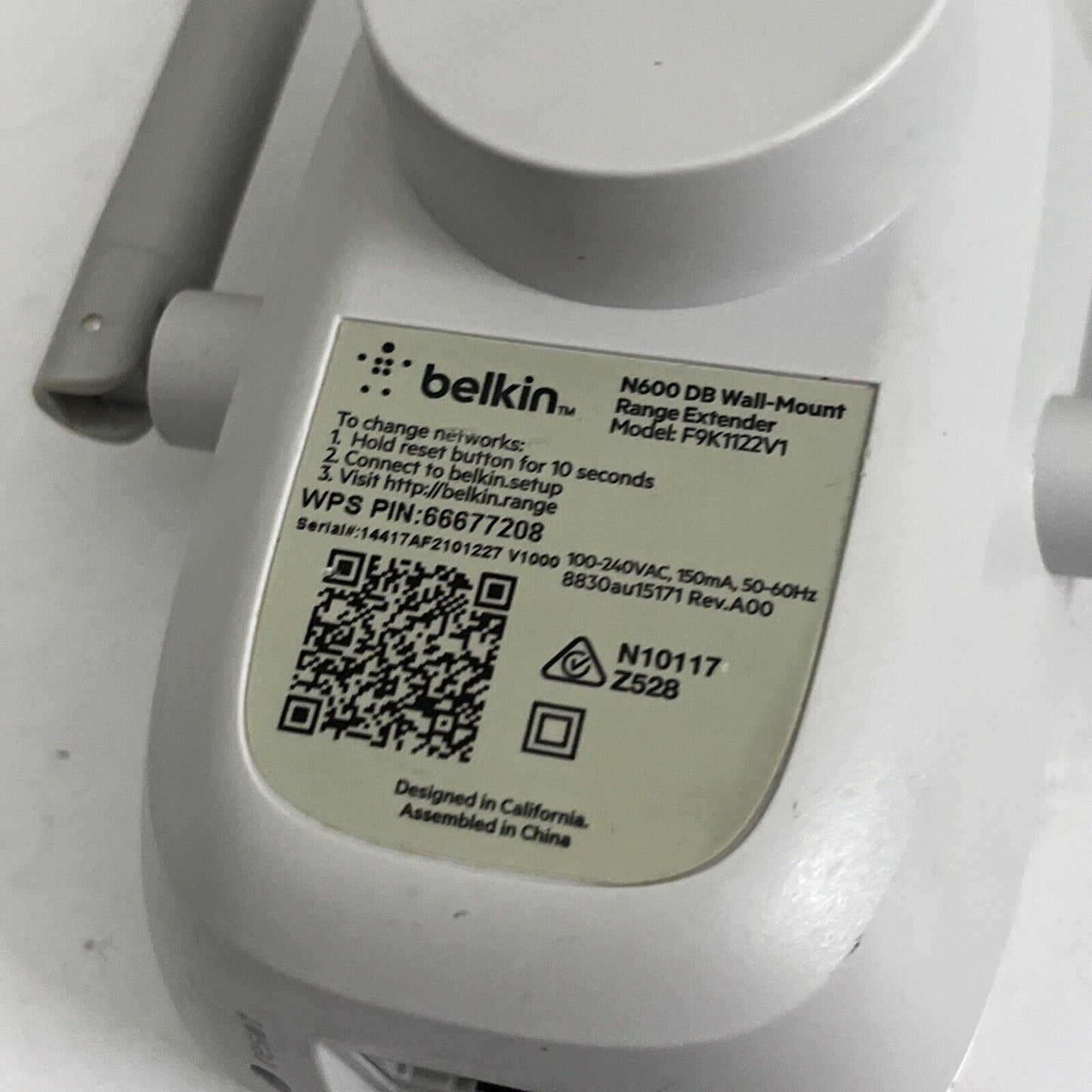 Belkin N600 DB Wall-Mount Range Extender Universal F9K1122V1