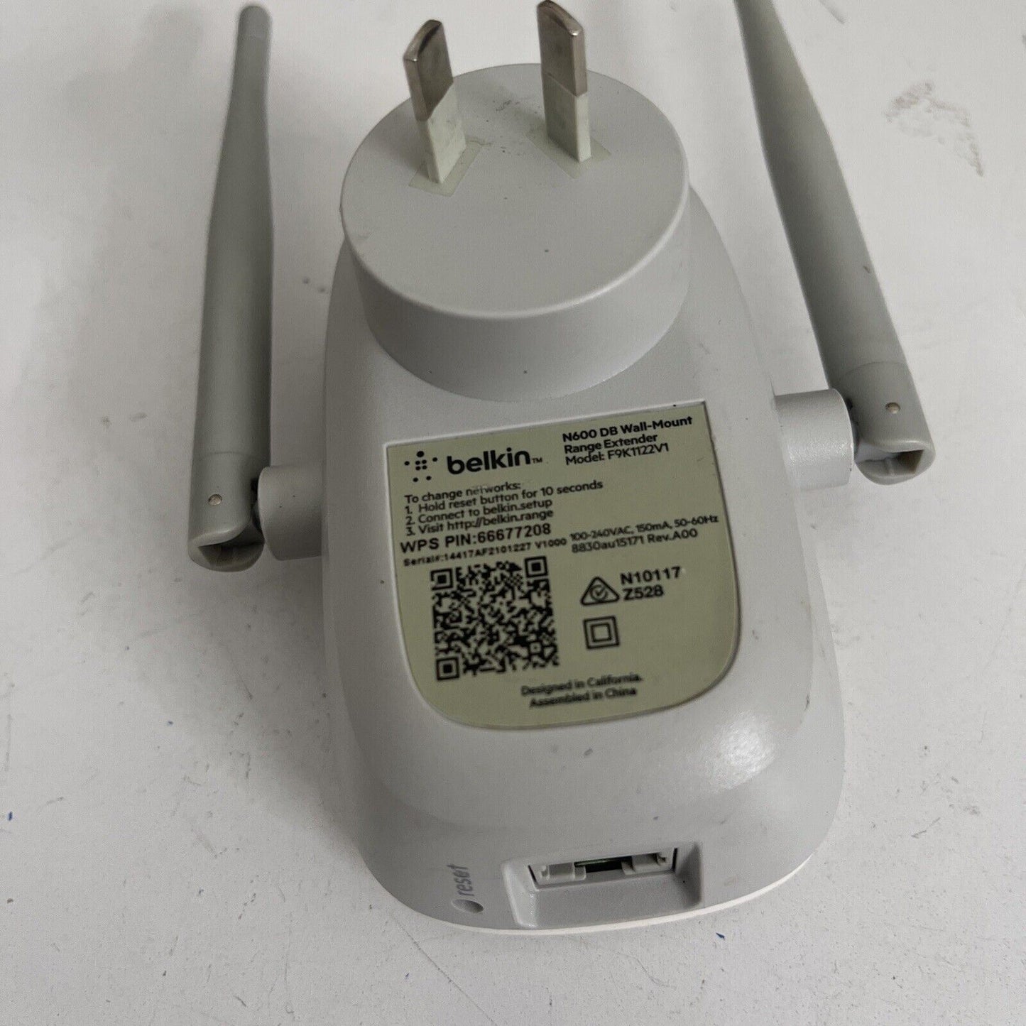 Belkin N600 DB Wall-Mount Range Extender Universal F9K1122V1