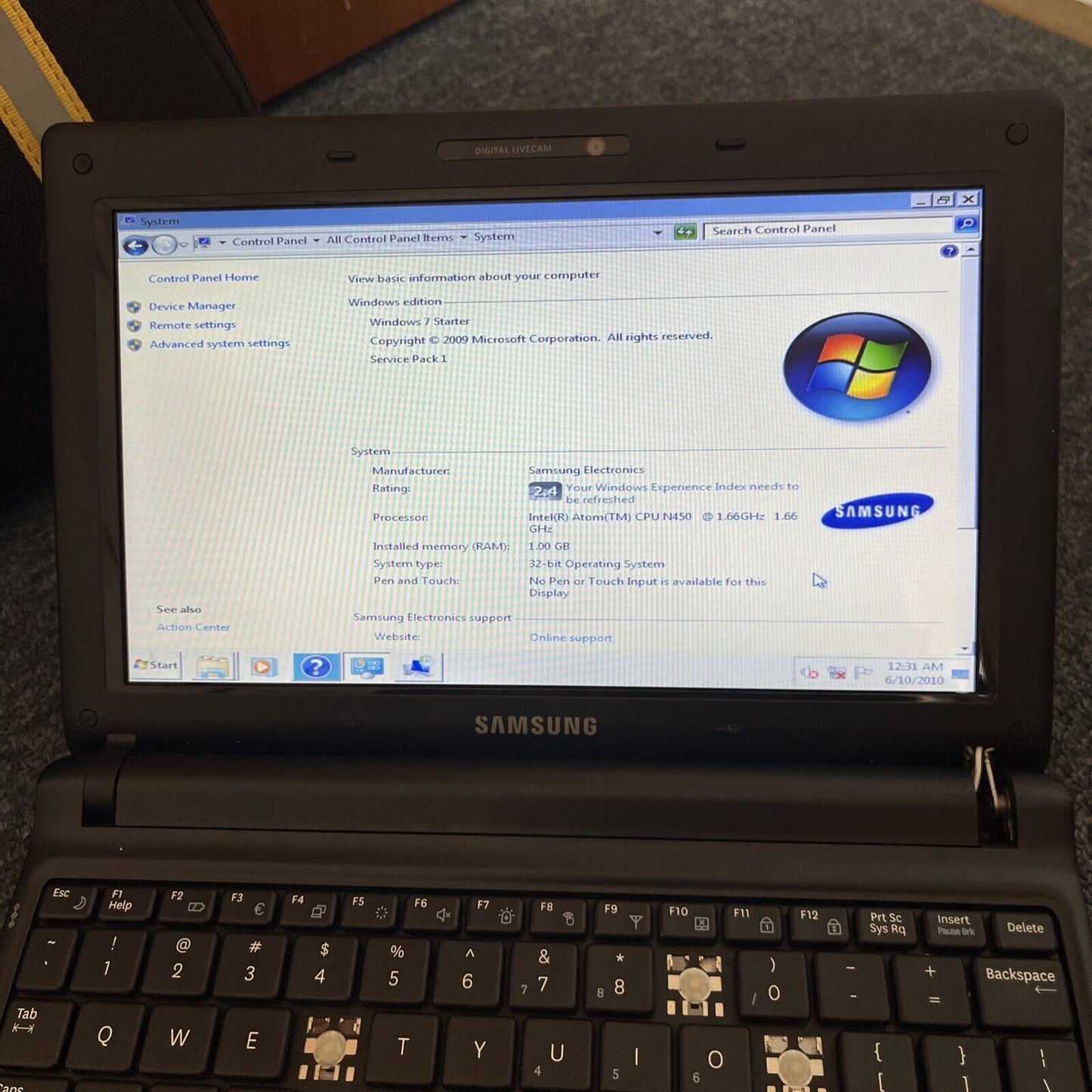 Samsung N145 Plus 10.1" Intel Atom 1GB RAM 140GB HDD Notebook *for parts/repair*