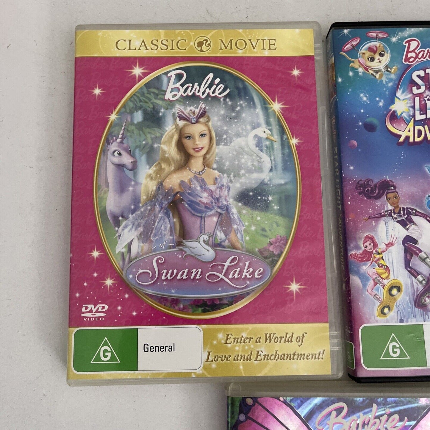 3x Barbie DVD: Starlight Adventure, Swan Lake, Mariposa. Region 4