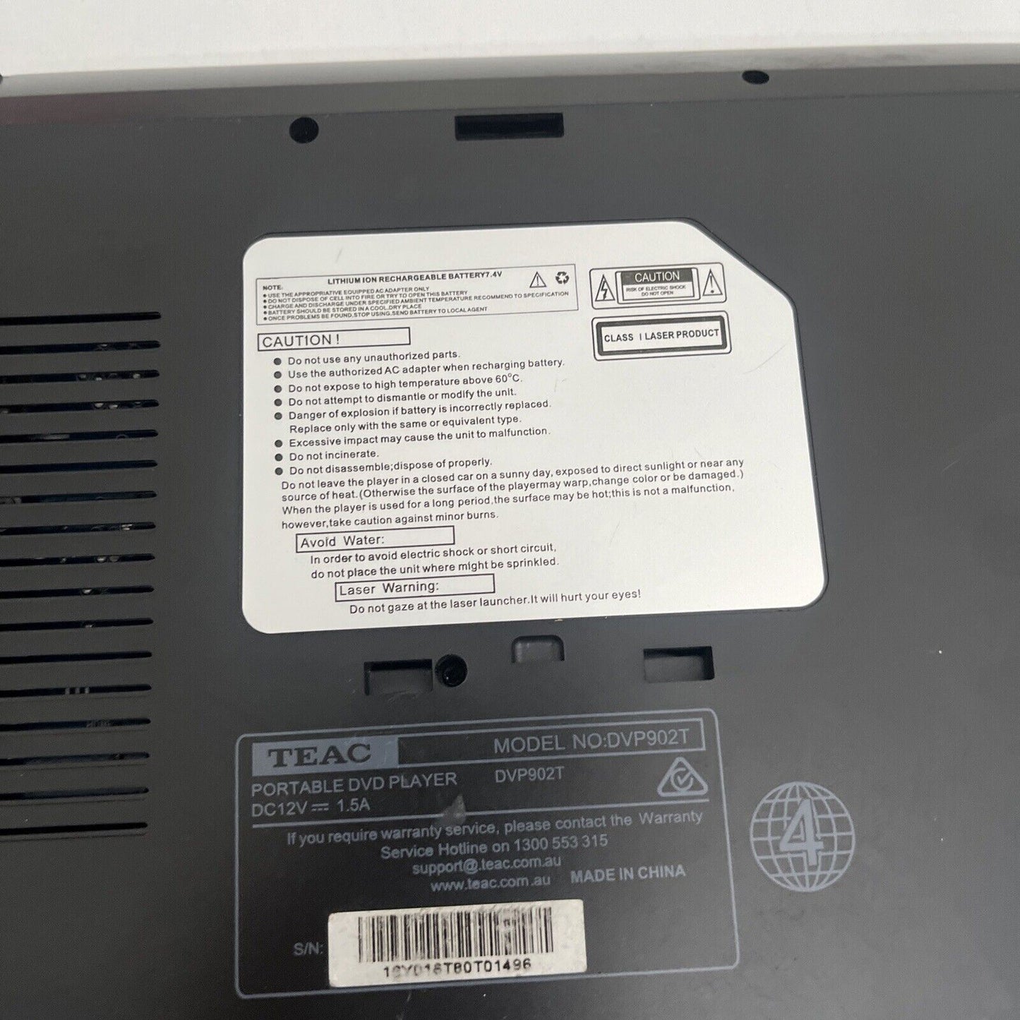 Teac Portable DVD Player 9" DVP902T *No Remote & Single Screen*