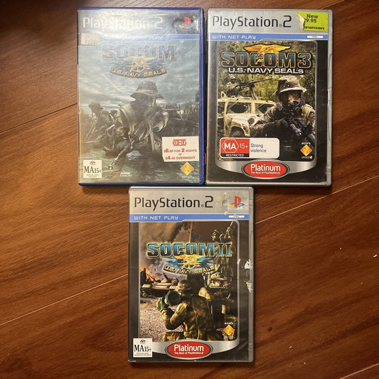 SOCOM I, II, III 1 ,2 ,3 US Navy Seals Sony Playstation 2 PAL With Booklet