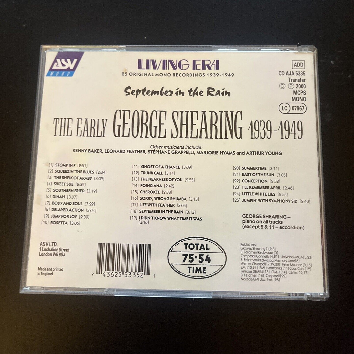 George Shearing - September in the Rain (CD, 1949)