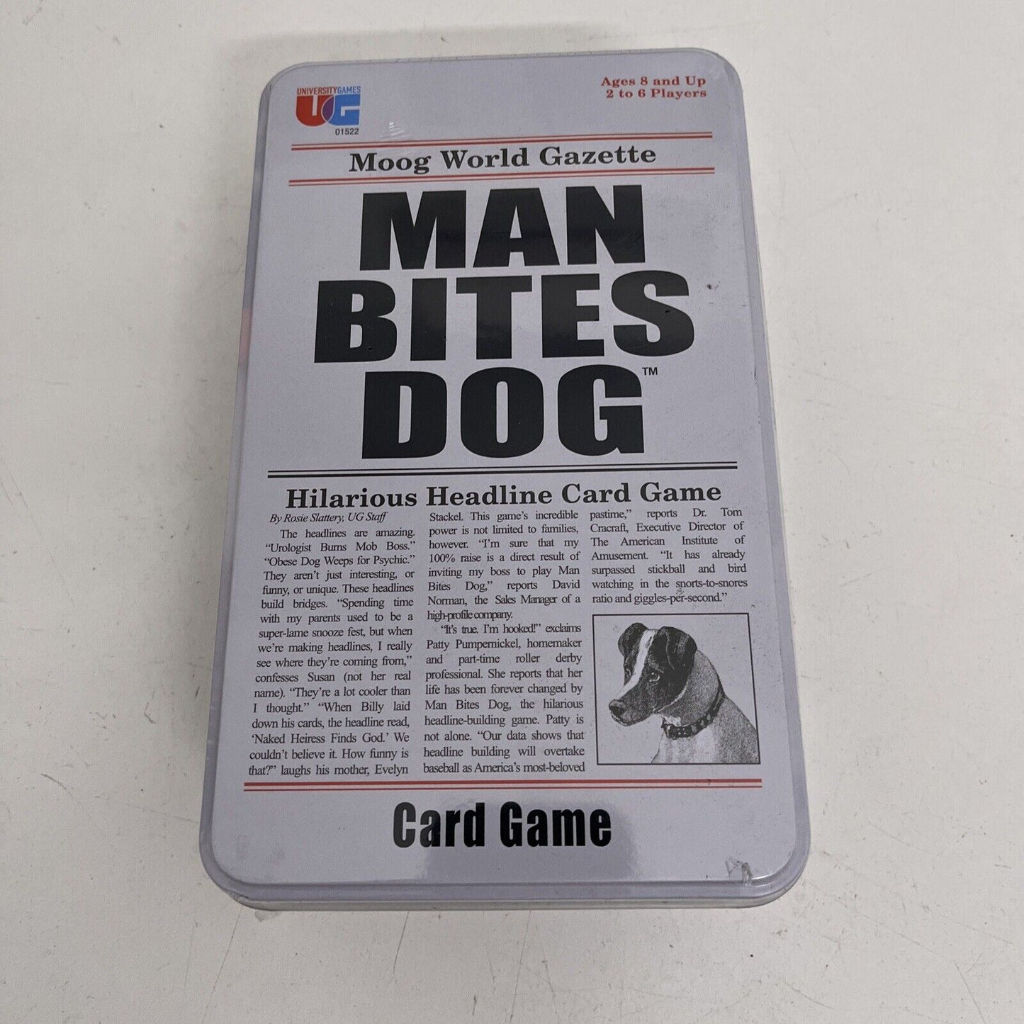 *New Sealed* Man Bites Dog Card Game In a Tin Hilarious Headline