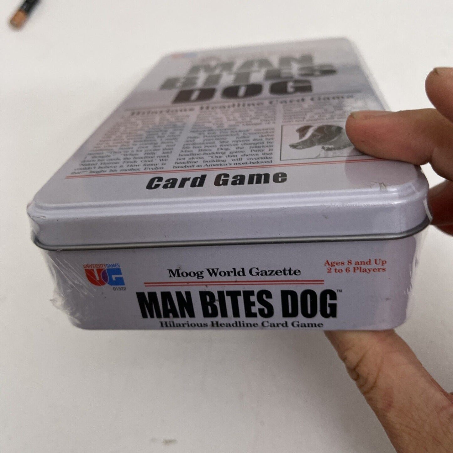 *New Sealed* Man Bites Dog Card Game In a Tin Hilarious Headline