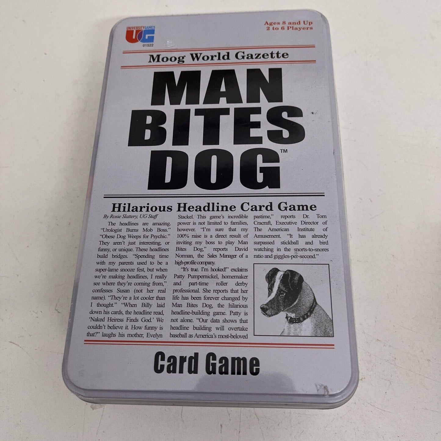 *New Sealed* Man Bites Dog Card Game In a Tin Hilarious Headline