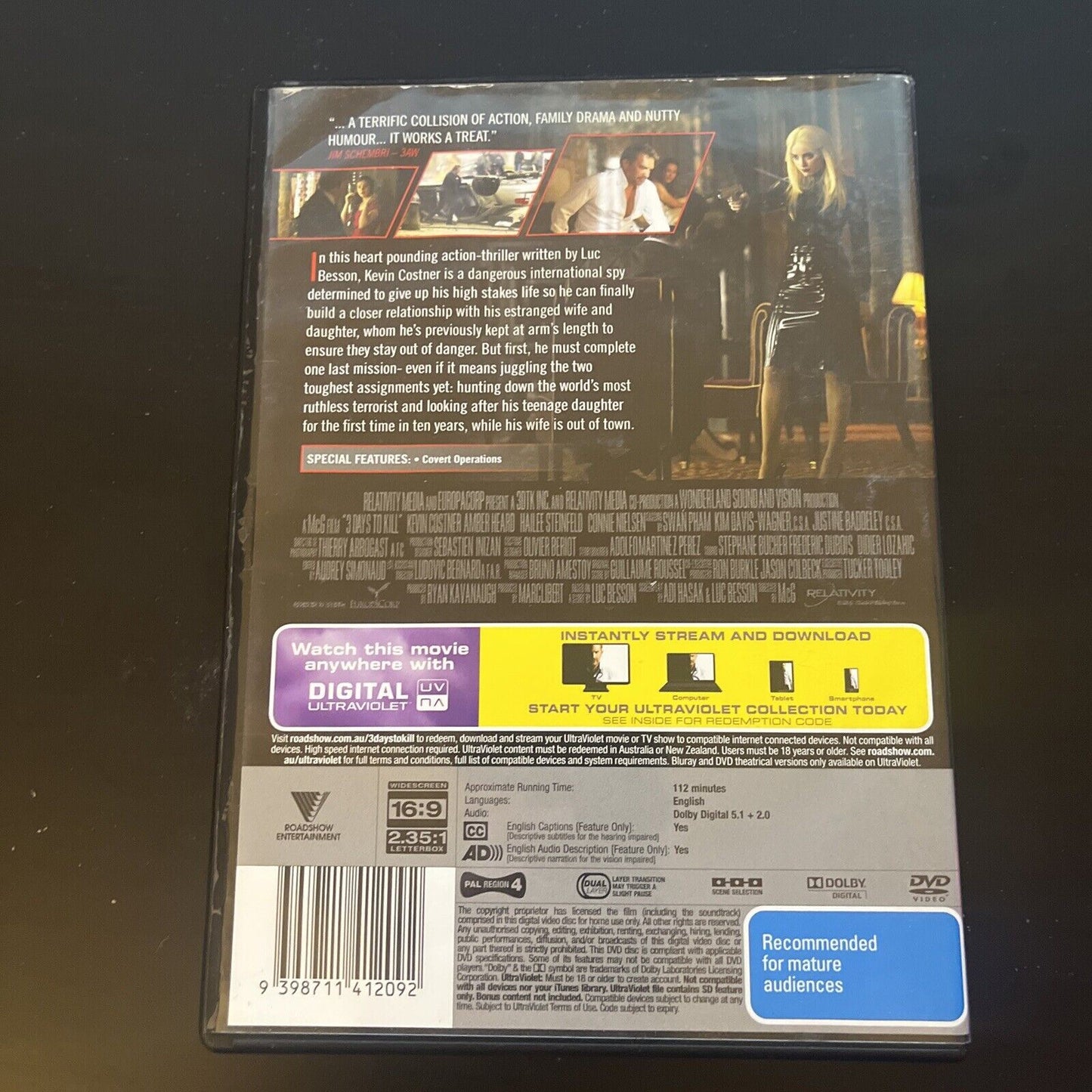 3 Days To Kill (DVD, 2014) Kevin Costner, Amber Heard Region 4