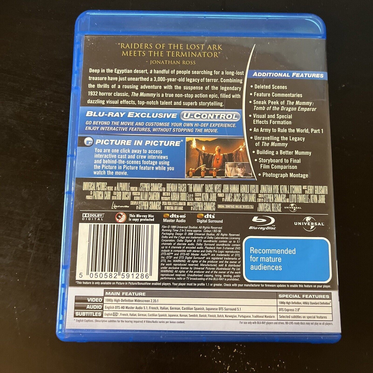 The Mummy (Blu-ray, 1999) Brendan Fraser, Rachel Weisz Region B