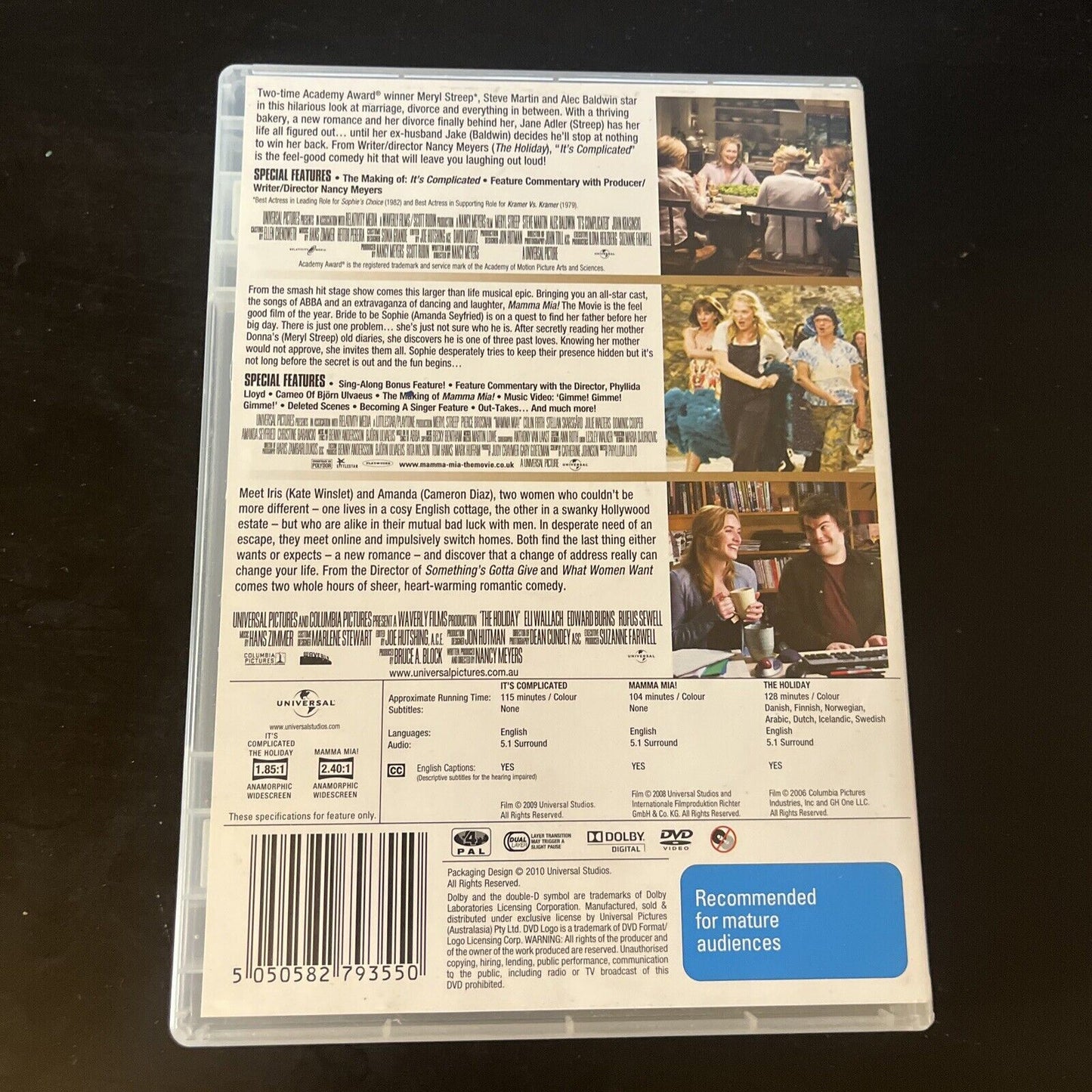 The Holiday / It's Complicated / Mamma Mia! (DVD, 3-Disc) Region 4