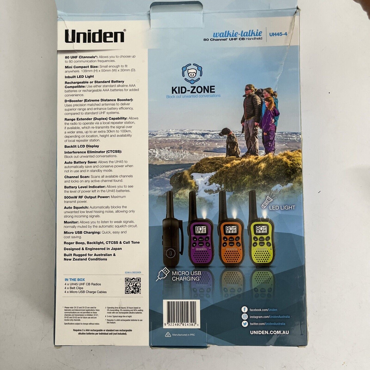 Uniden Walkie Talkie 80 Channel UHF CB 4x Handheld *batteries not included*