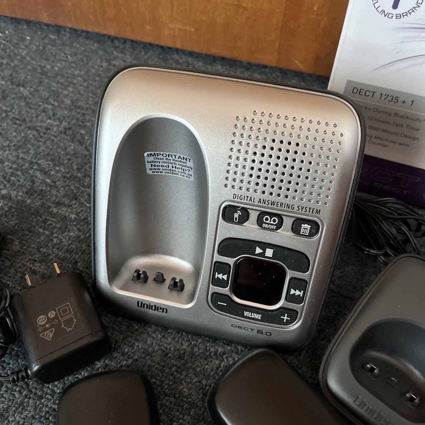 Uniden DECT1735+1 2x Cordless Phone Answering Machine Silver NBN Compatible