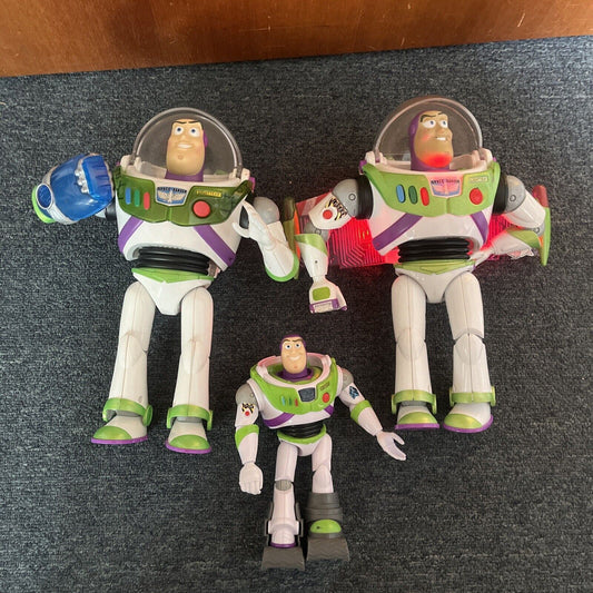 3x Buzz Lightyear Toy Story Figure: 11" Y1217 2012, 11" W8011 2012, 7" 2018
