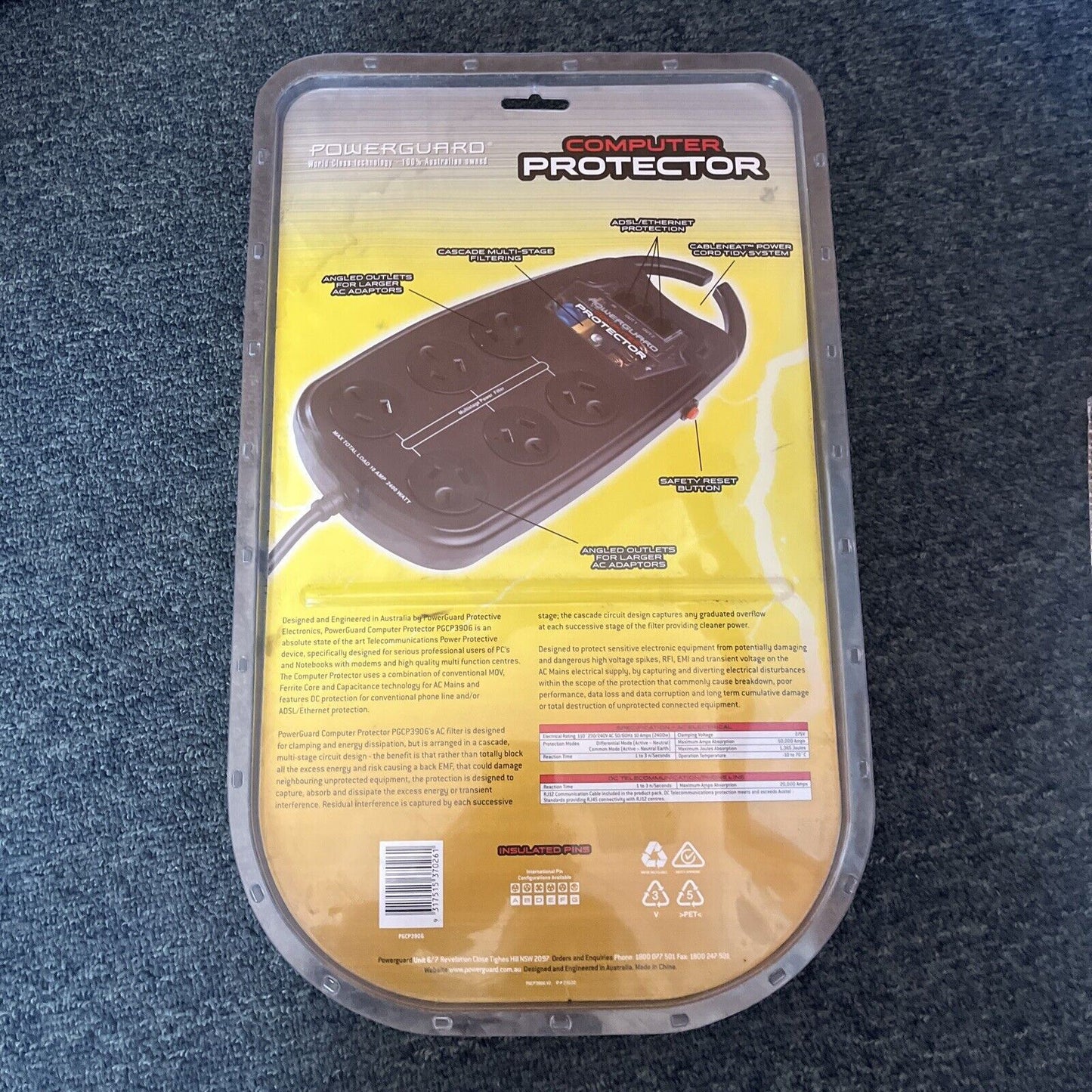 *New Sealed* PowerGuard Computer Protector Power Surge Protector Ethernet 6-Way