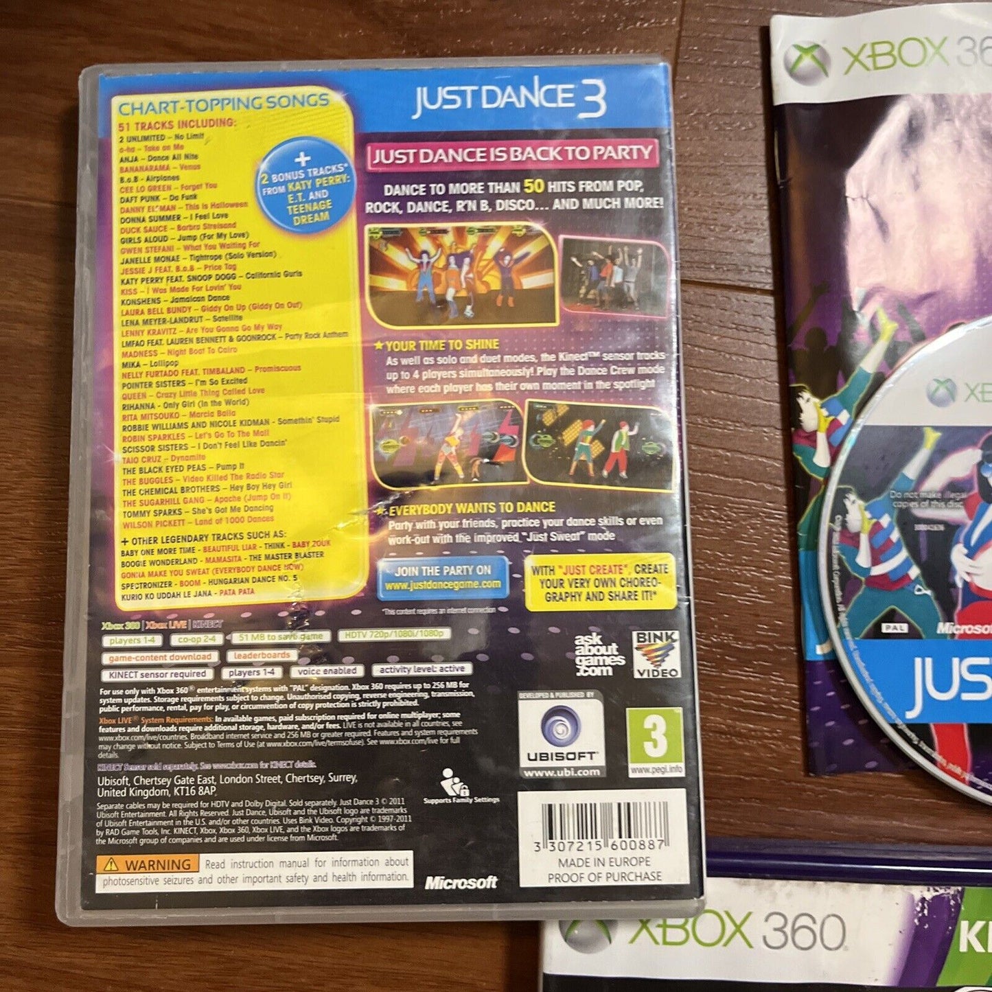 Just Dance 2014 & 3 / Dance Central 2 Microsoft Xbox 360 Kinect With Manual PAL
