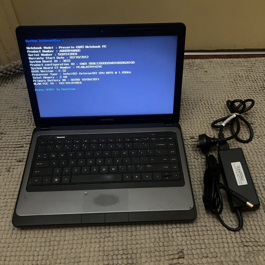 Compaq Presario CQ43 14" Laptop 2GB RAM Intel Celeron B815 1.6Ghz 400gb HDD DVD