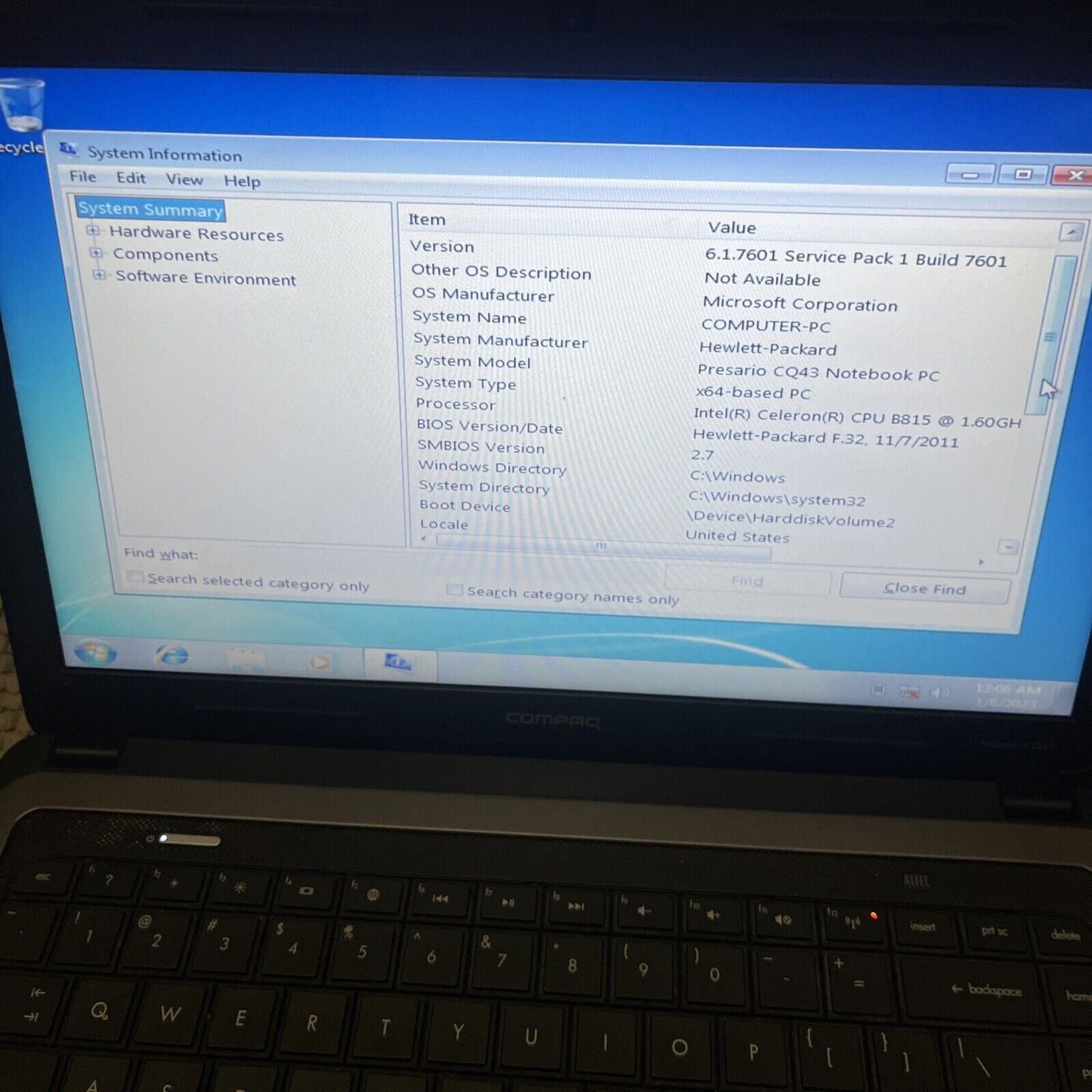 Compaq Presario CQ43 14" Laptop 2GB RAM Intel Celeron B815 1.6Ghz 400gb HDD DVD
