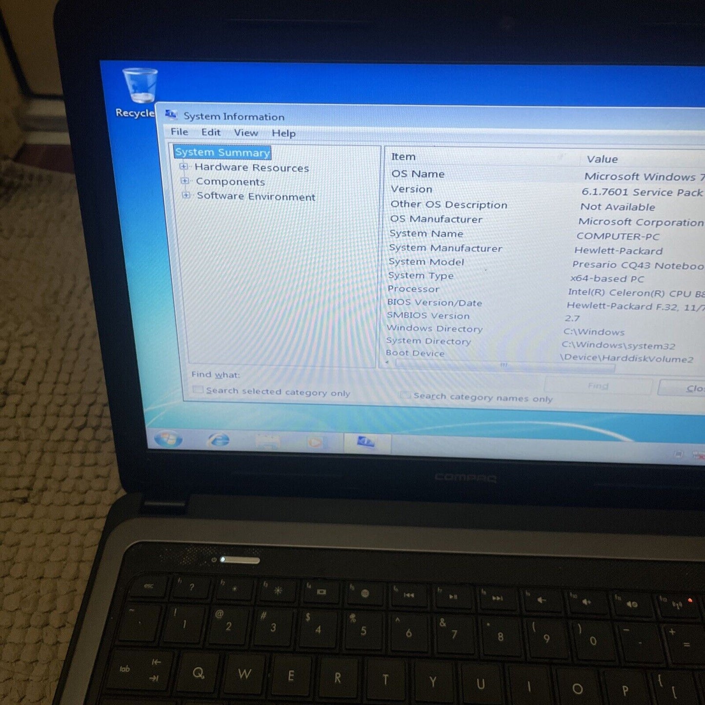 Compaq Presario CQ43 14" Laptop 2GB RAM Intel Celeron B815 1.6Ghz 400gb HDD DVD