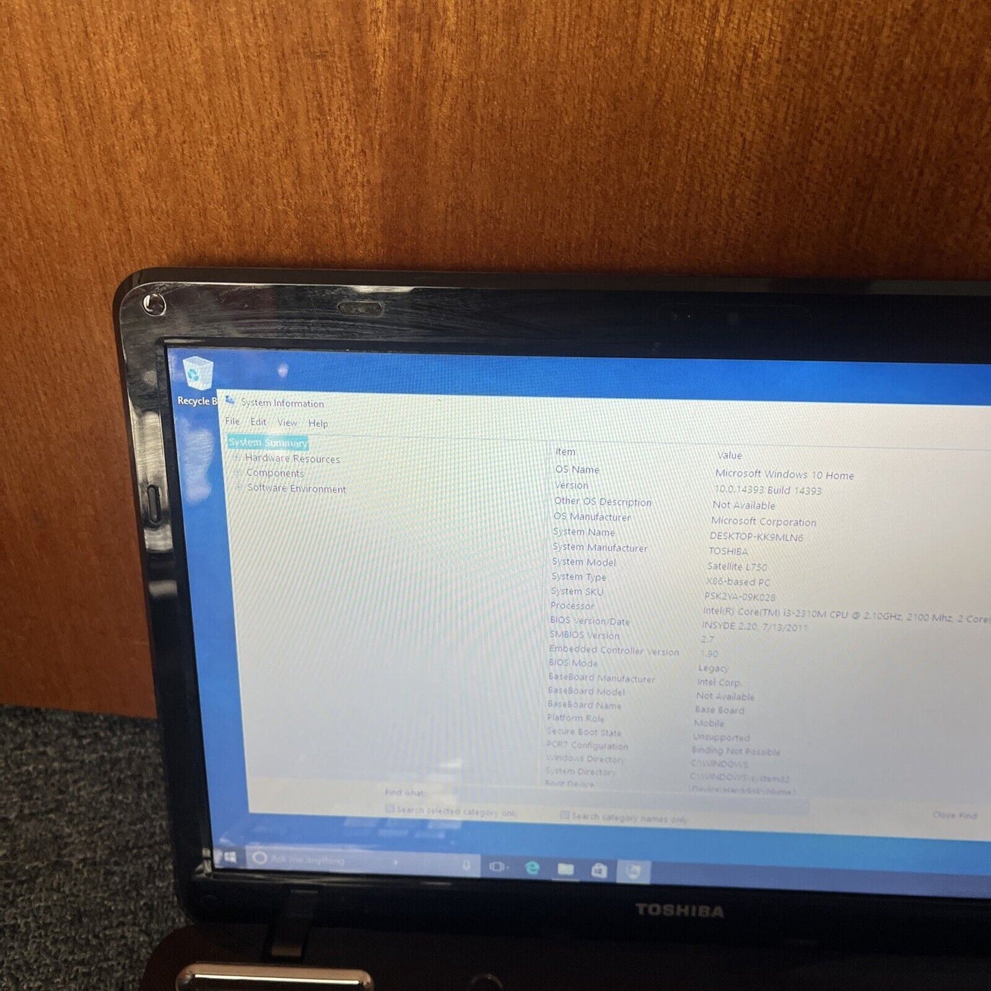Toshiba Satellite L750 Laptop i3-2310M 2.1Ghz 4gb RAM 15.6" 500gb HDD