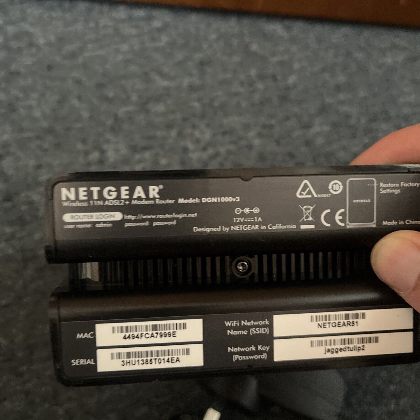 Netgear Wireless 11N ADSL2+ Modem Router NBN Model DGN1000v3