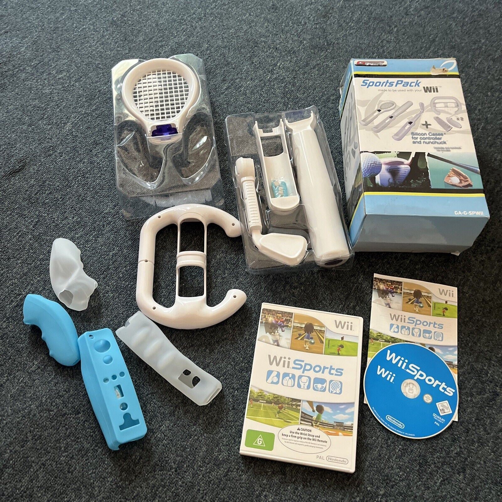 Wii Accessory Pack Wii Sports Nintendo Wii with Sports Pack Accessories Tennis Golf Bat P ...