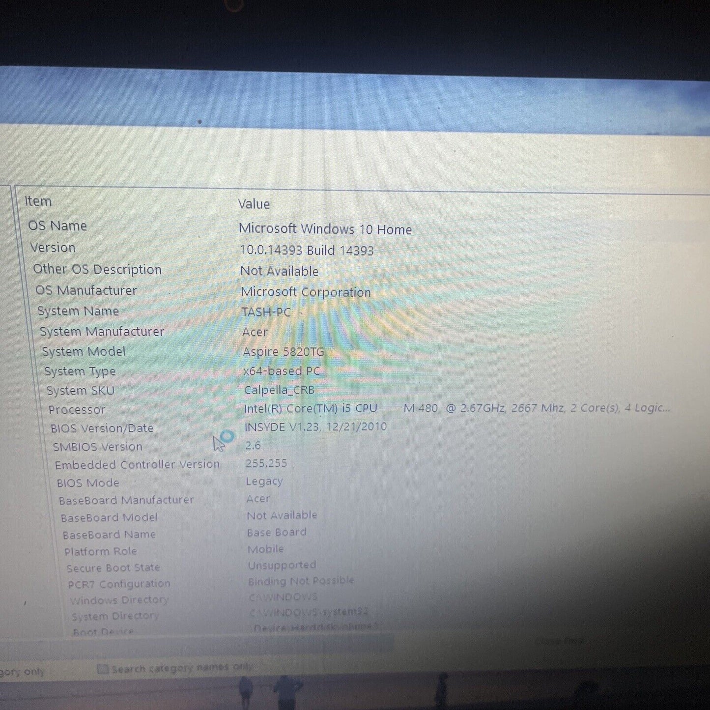 Acer Aspire 5820TG i5 15.6" 4Gb RAM 750gb HDD *for parts LCD damage no battery*