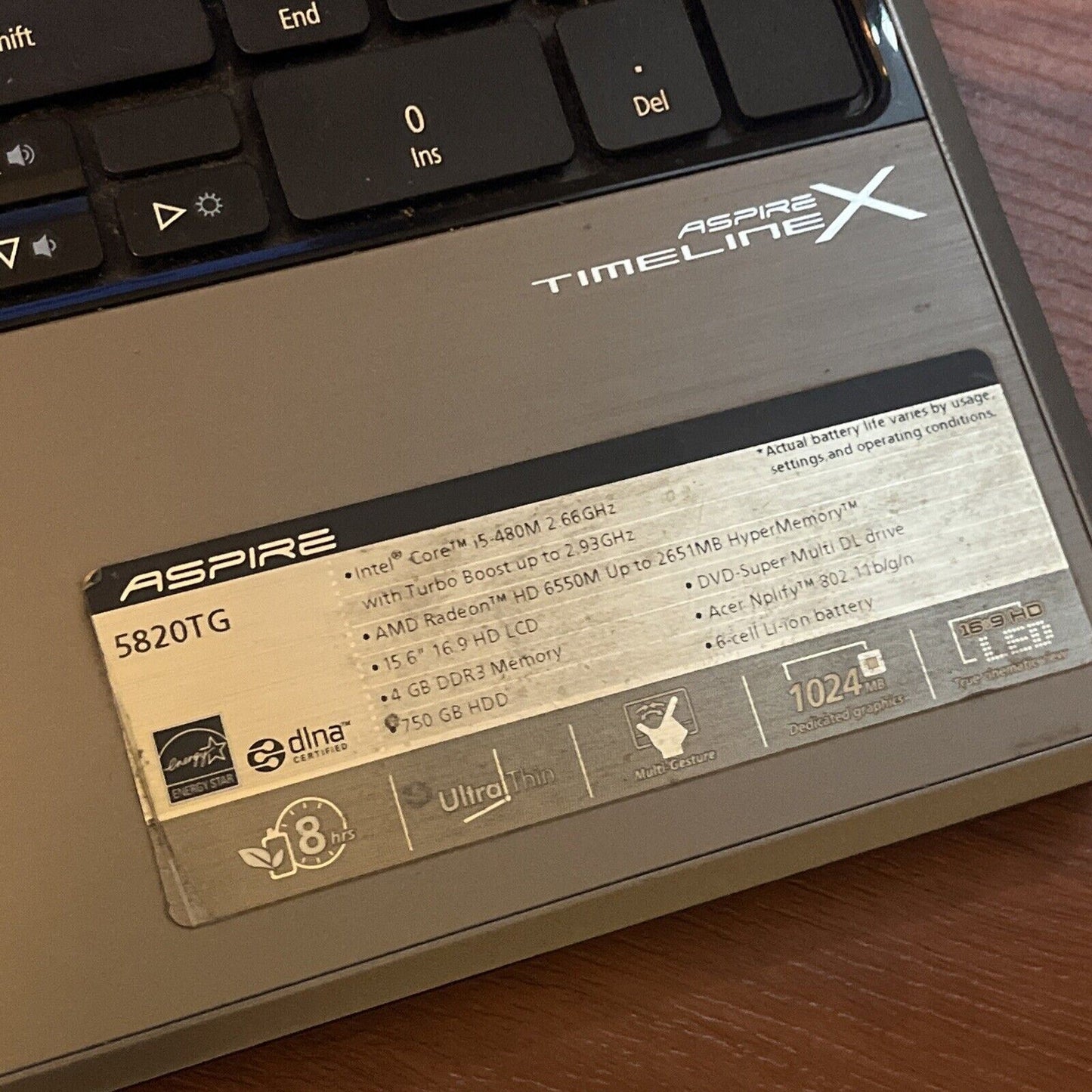 Acer Aspire 5820TG i5 15.6" 4Gb RAM 750gb HDD *for parts LCD damage no battery*