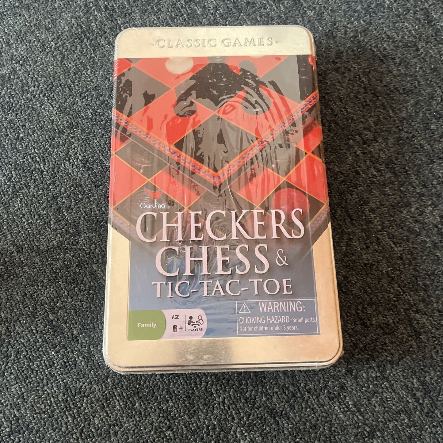*New Sealed* Cardinal Checkers Chess & Tic-Tac-Toe Game Set in Tin