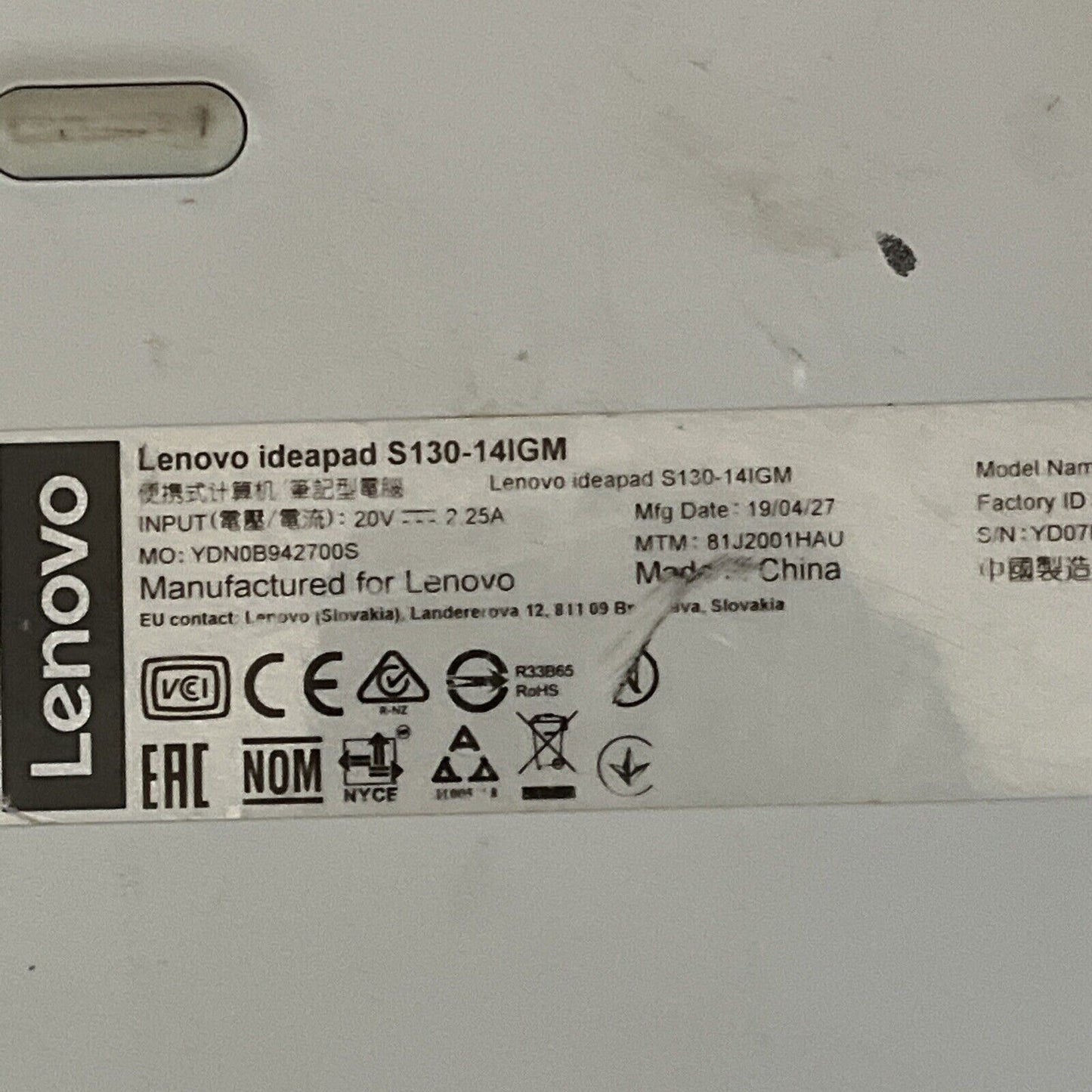 LENOVO IdeaPad S130-14IGM Intel Celeron N4000 *Cracked Screen For Parts/Repair*