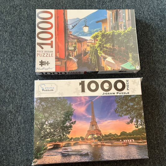 *New Sealed* 2x Jigsaw Puzzles 1000pcs: Eiffel Tower France / Lake Como Italy