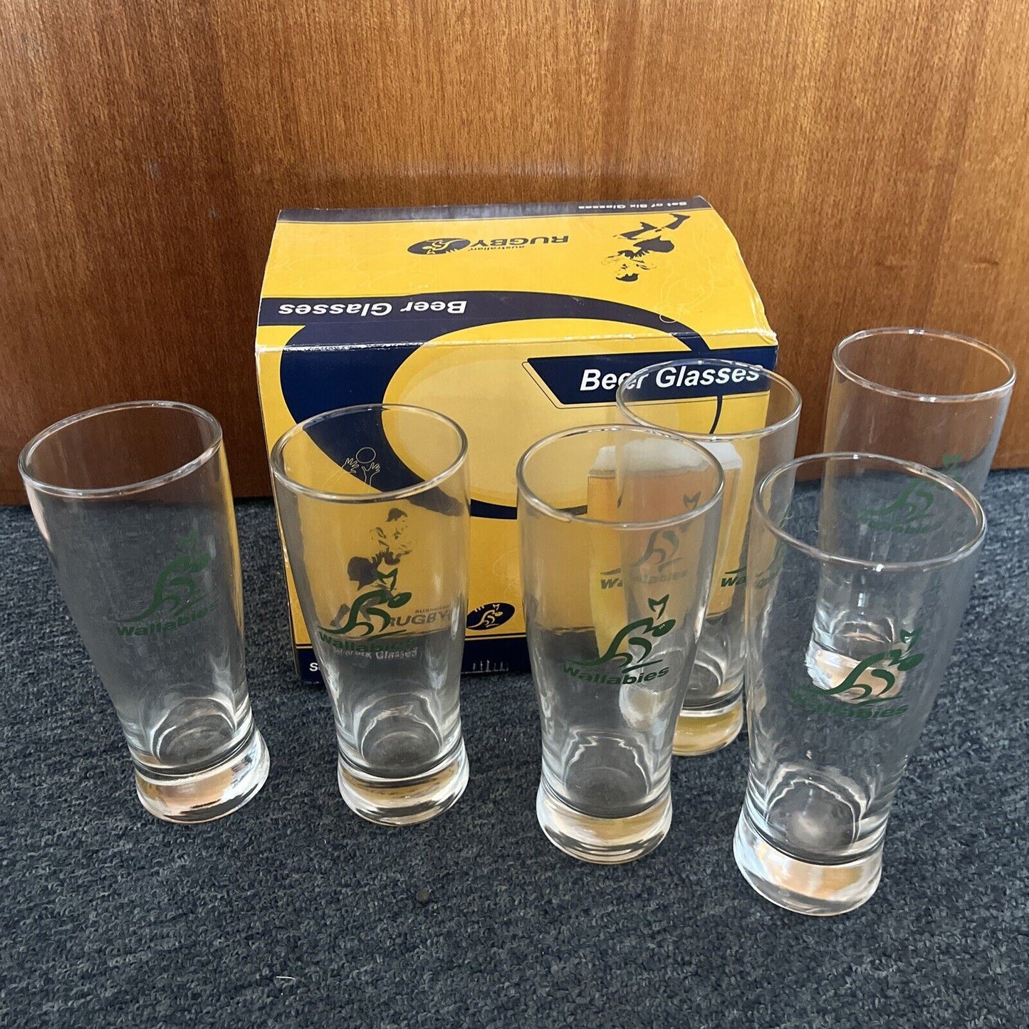 6x Australian Rugby Wallabies Beer Glasses