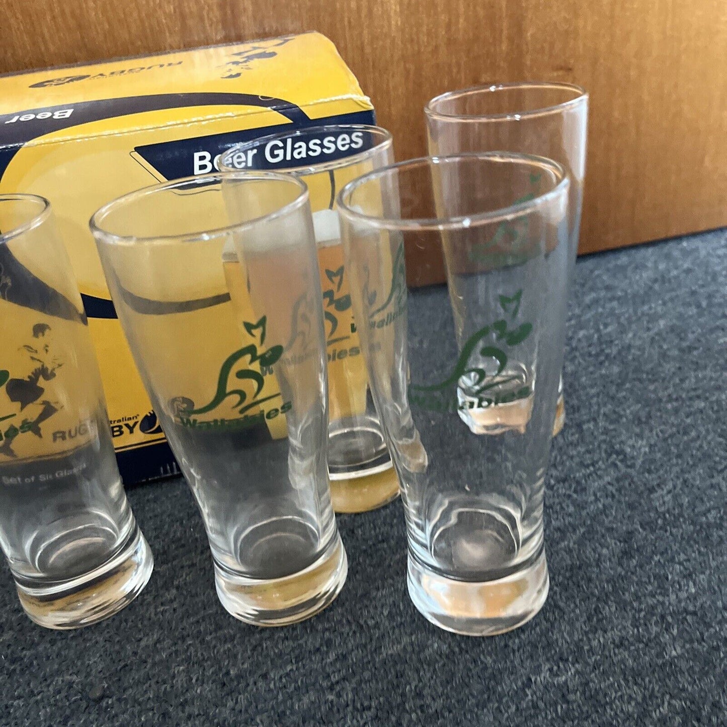 6x Australian Rugby Wallabies Beer Glasses