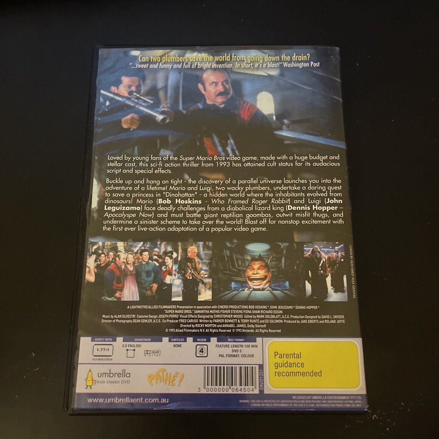 Super Mario Bros. (DVD, 1993) Bob Hoskins, John Leguizamo, Dennis Hopper Region4