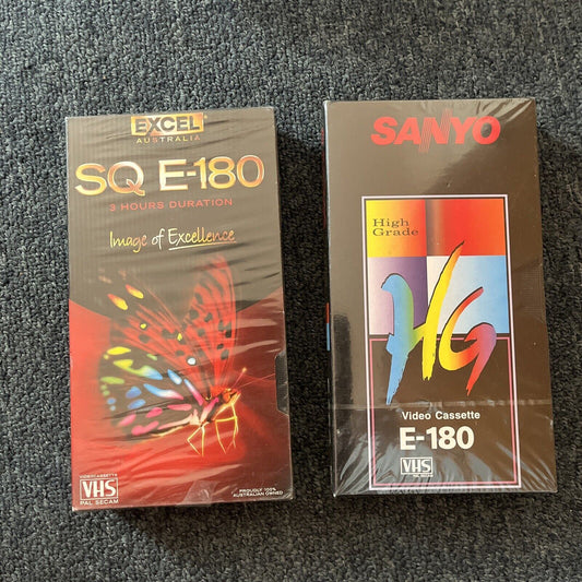 *New Sealed* 2x VHS Blank Tapes E-180 Sanyo & Excel PAL