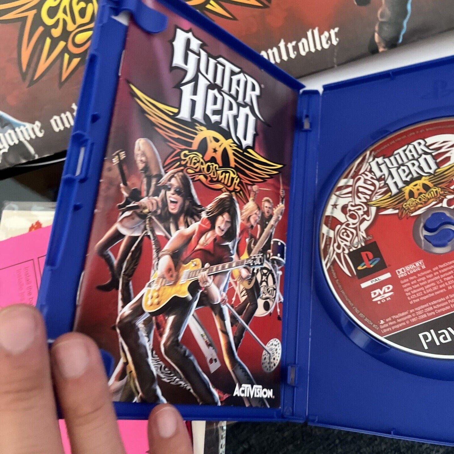 Guitar Hero Aerosmith Game & Wireless Guitar Controller Tour Book Sony PS2 PAL