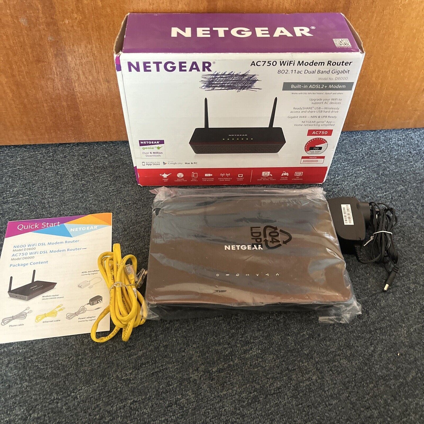 NETGEAR D6000 AC750 WiFi Dual Band Modem Router NBN Compatible