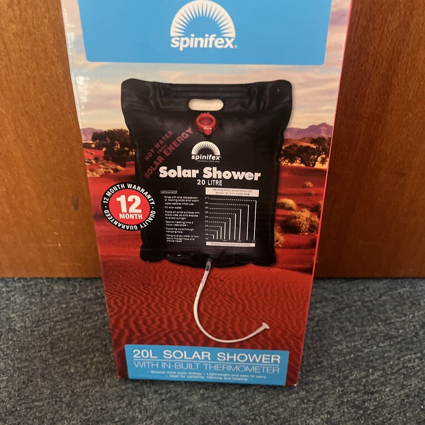 Spinifex 20L Solar Shower with Built-in Thermometer