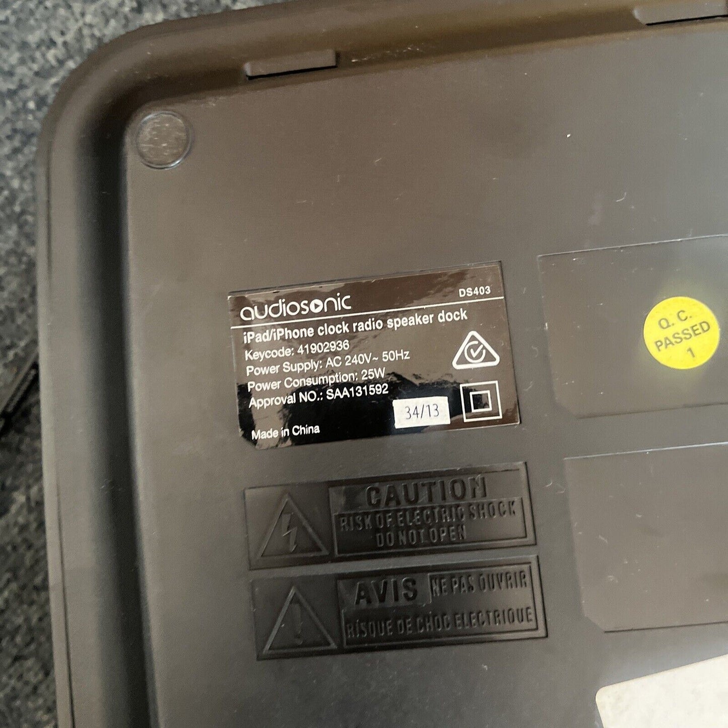 Audiosonic Alarm Clock FM Radio 30-pin iPhone iPod Dock DS403