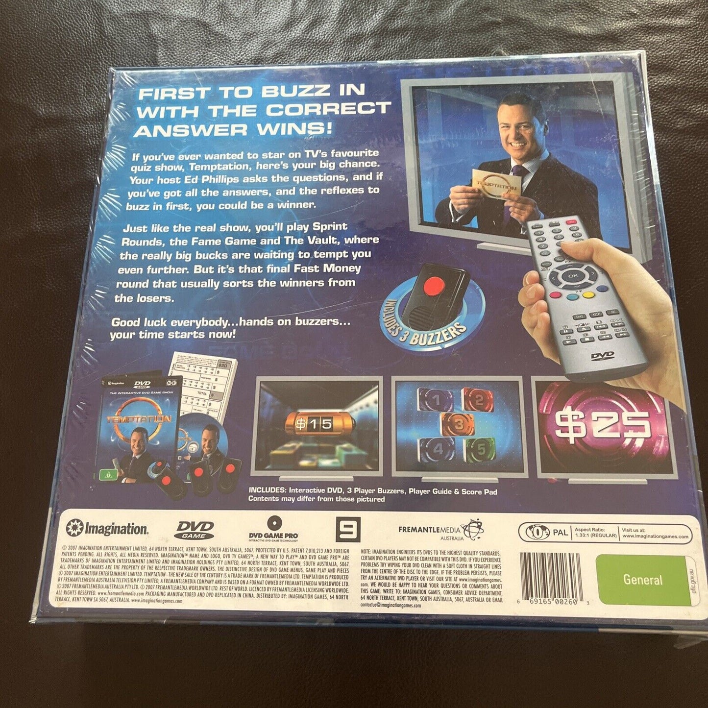 NEW Temptation The Interactive DVD Game Show Board Game 2007 Including 3 Buzzers