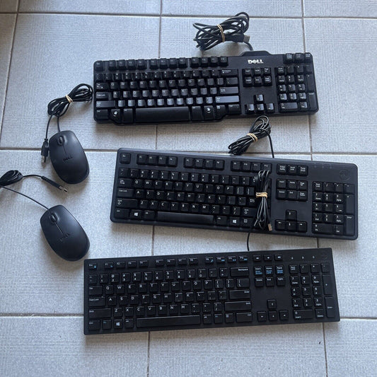 3x Dell USB Keyboard and 2x Mouse USB SK-8115 SK-8120 KB216p M9111P