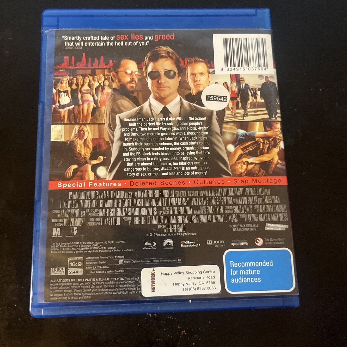 Middle Men (Blu-ray, 2009) Luke Wilson, Giovanni Ribisi, Gabriel Macht Region B