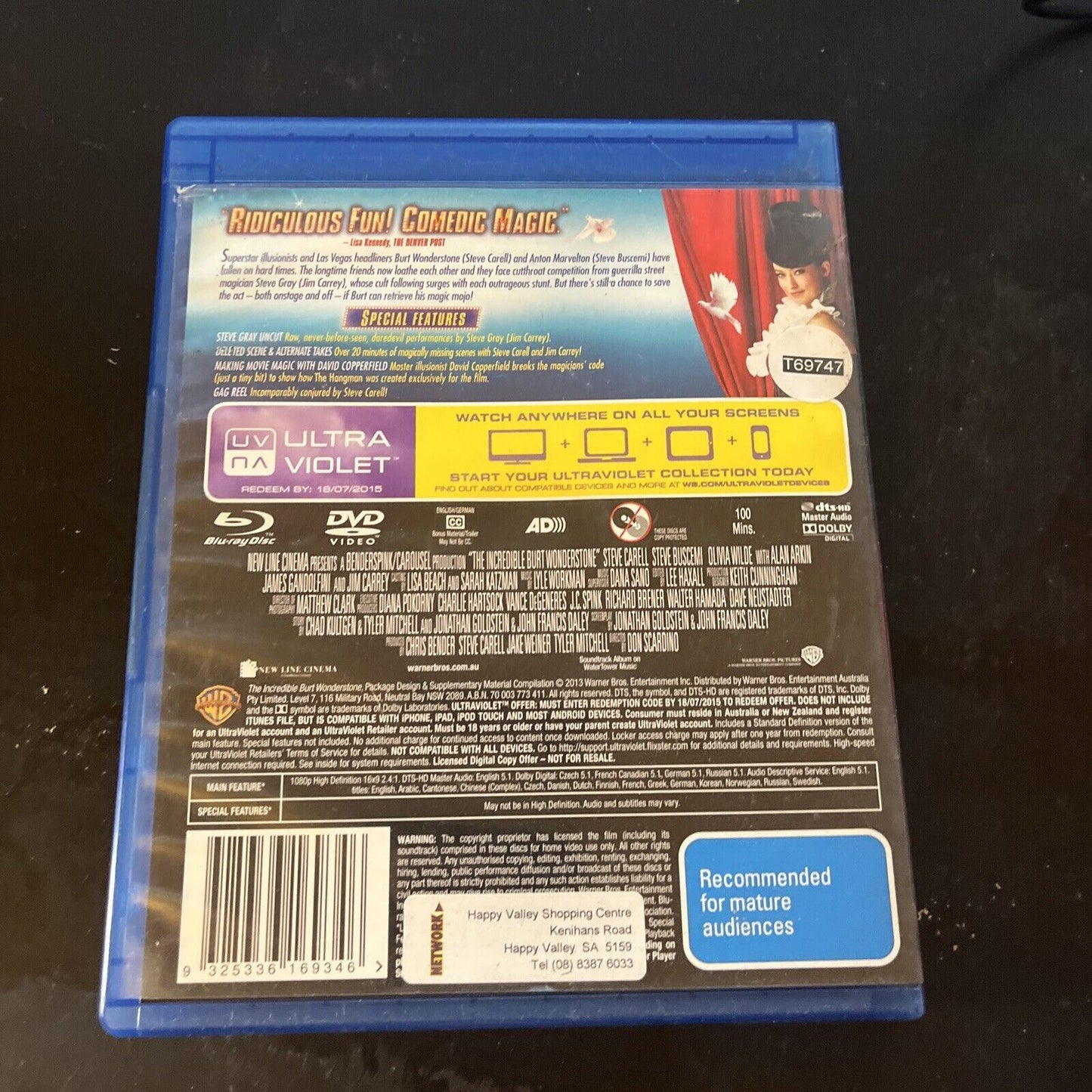 The Incredible Burt Wonderstone (Blu-ray, 2013) Steve Carell, Region B