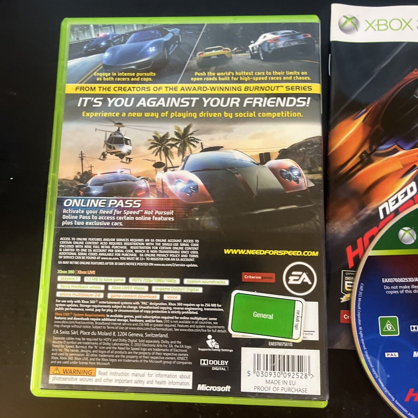 Need For Speed NFS Hot Pursuit - Microsoft XBOX 360 with Manual PAL