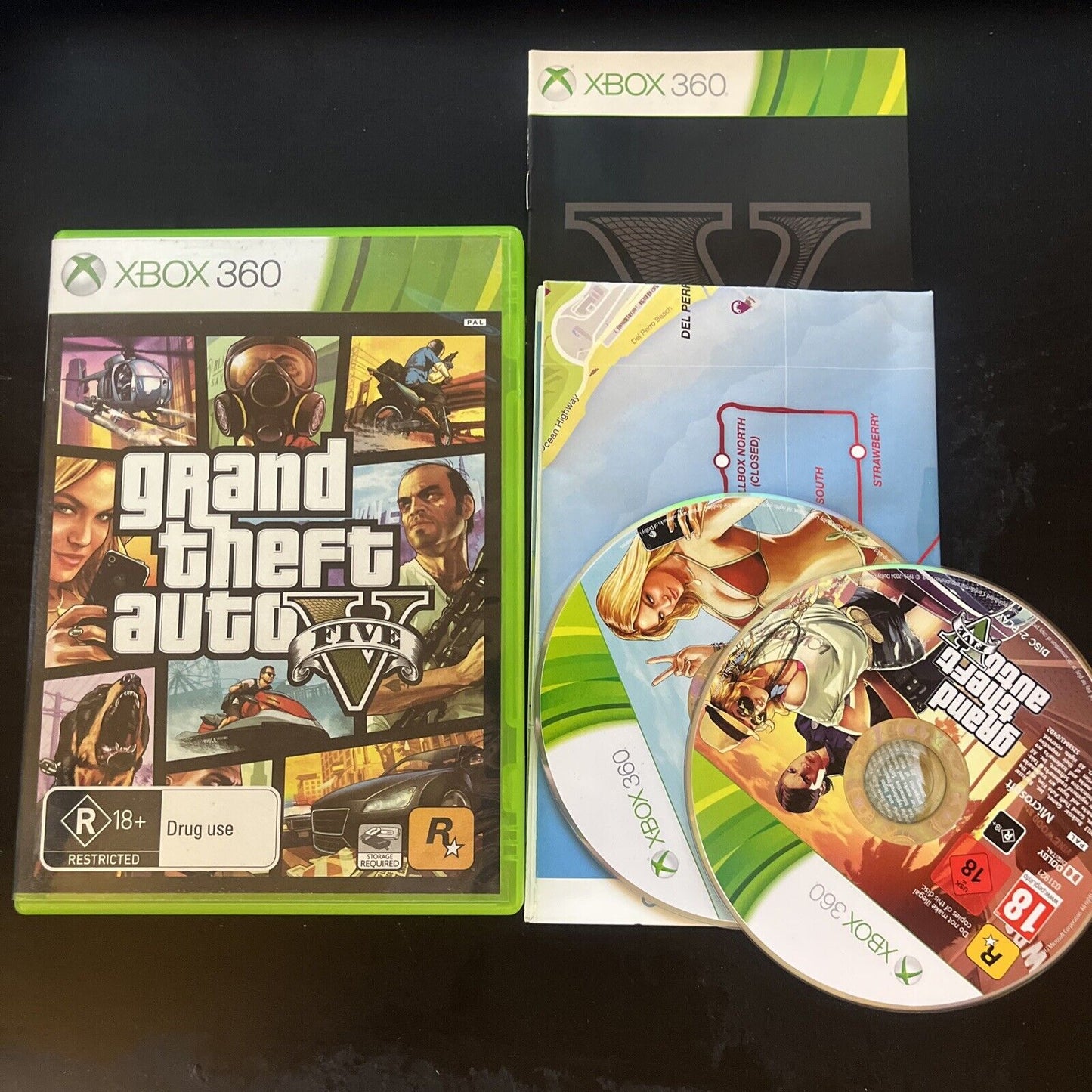 Grand Theft Auto V GTA 5- Microsoft Xbox 360 PAL 2013 with Manual Map