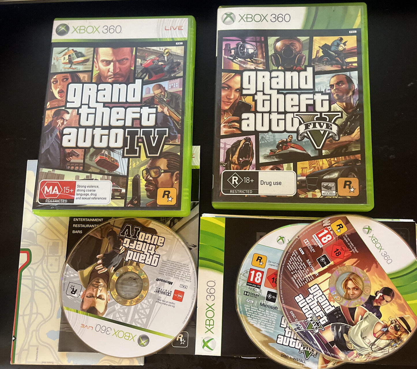 Grand Theft Auto 4 & 5 - Microsoft Xbox 360 Game PAL Complete with Manual map