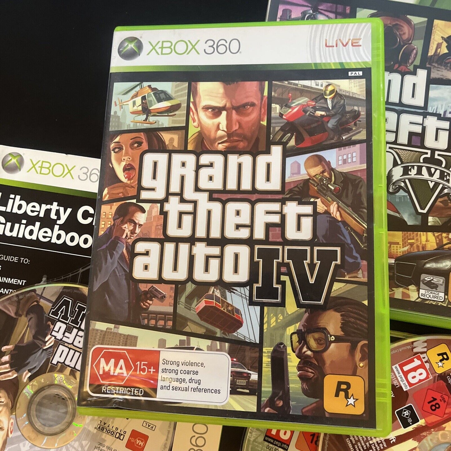 Grand Theft Auto 4 & 5 - Microsoft Xbox 360 Game PAL Complete with Manual map