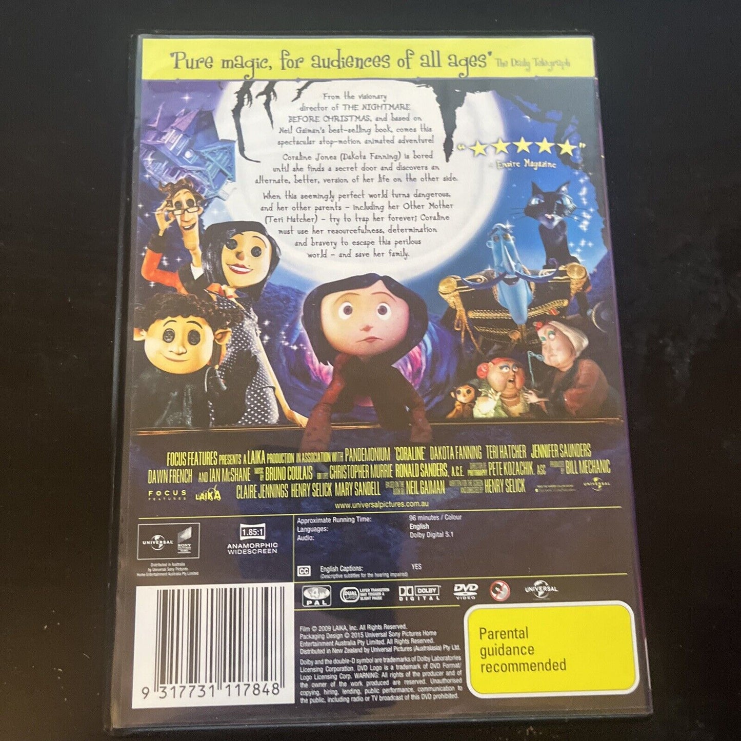 Coraline (DVD, 2009) Dakota Fanning, Teri Hatcher, Jennifer Saunders Region 4