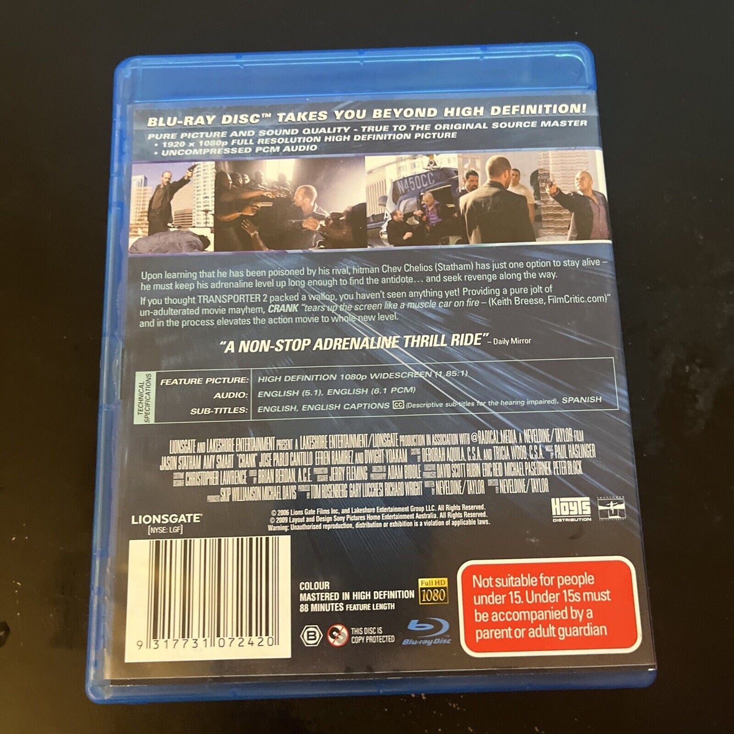 Crank (Blu-ray, 2006) Jason Statham, Amy Smart, Efren Ramirez Region B