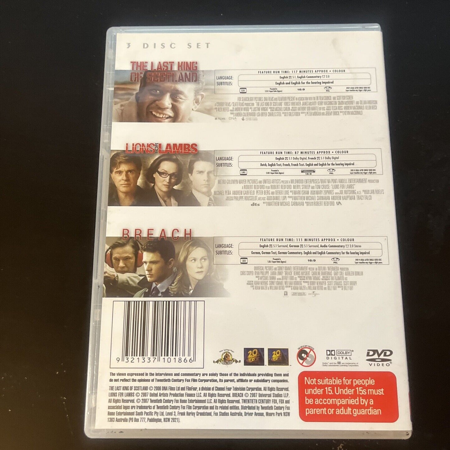 The Last King of Scotland / Lions For Lambs / Breach (DVD, 3-Disc) Region 4